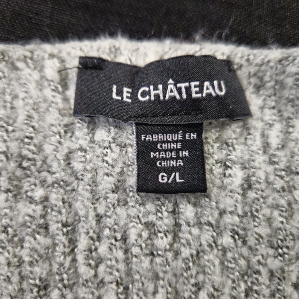 Le Château Grey Knit Boho Whimsical V-Neck Ribbed Corset Lace-Up Sides Sweater - Picture 4 of 4